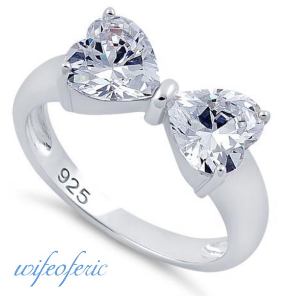 Sterling Silver .925 Bow Ring w Heart CZ - Picture 6 of 6